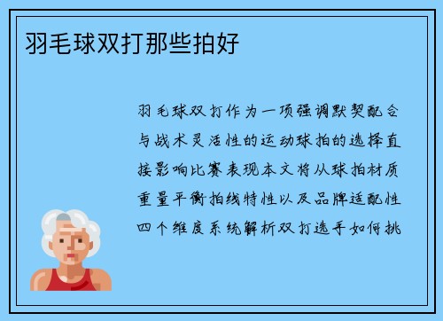 羽毛球双打那些拍好
